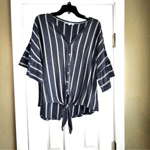 She + Sky Navy and White Striped Button Down Shirt